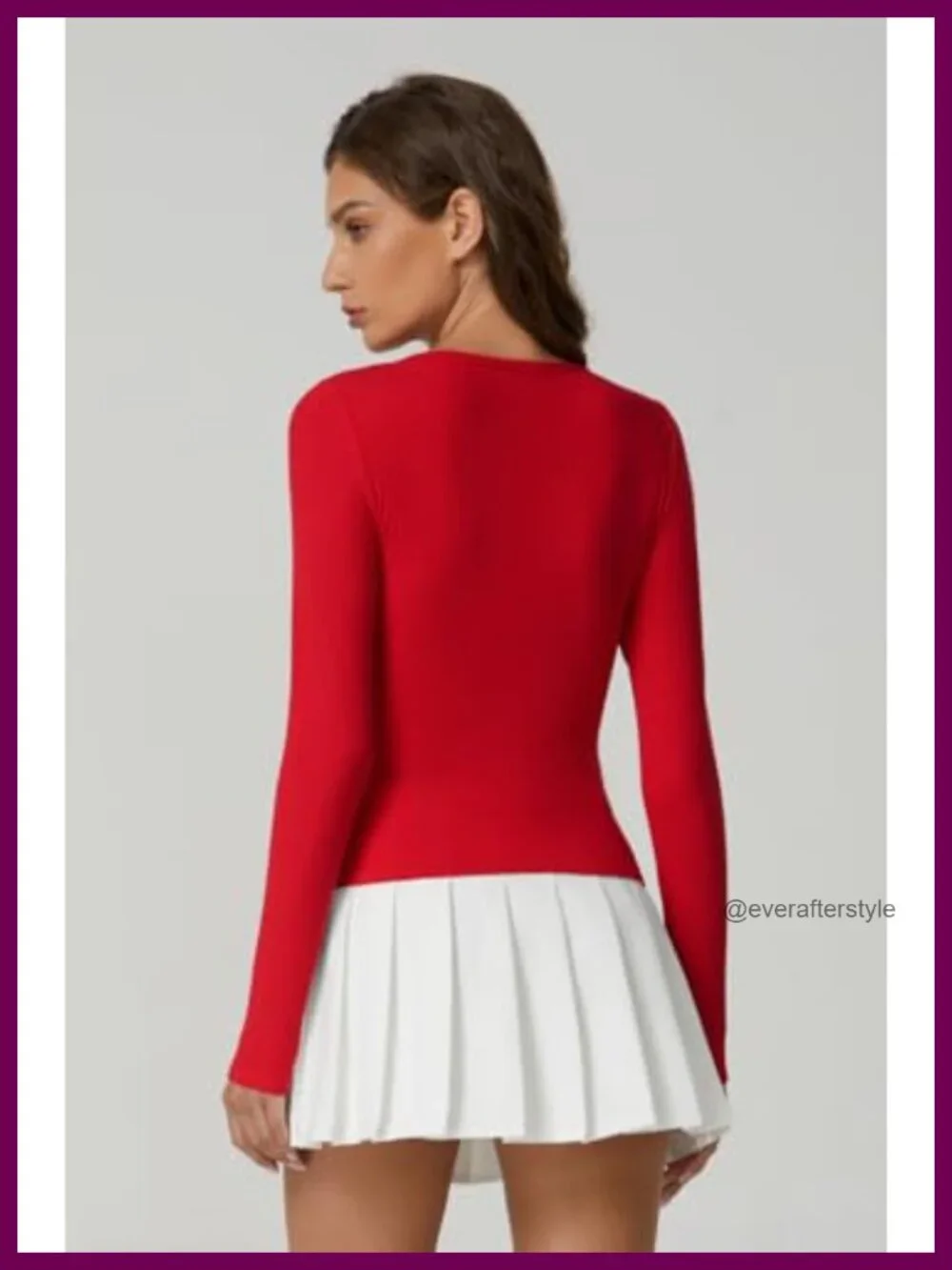 Long Sleeve Ribbed Crewneck Top with Upper Button Fastening Going Out Tops - Picture 3 of 6